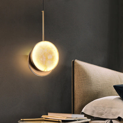 Modern Luxury Round Metal Marble LED Pendant Light For Bedroom