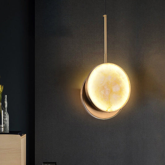 Modern Luxury Round Metal Marble LED Pendant Light For Bedroom