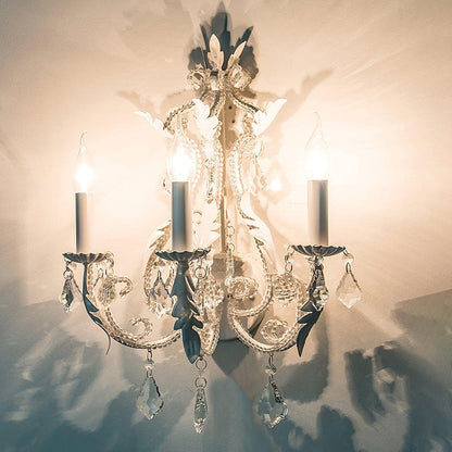 Traditional Vintage Candle Iron Crystal Glass 3-Light Wall Sconce Lamp For Living Room
