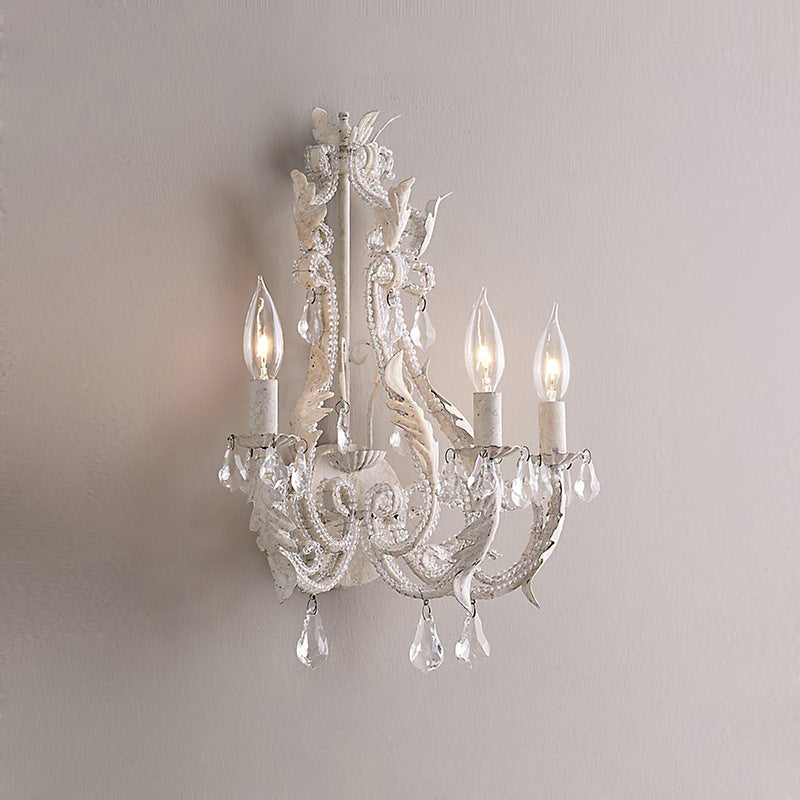 Traditional Vintage Candle Iron Crystal Glass 3-Light Wall Sconce Lamp For Living Room