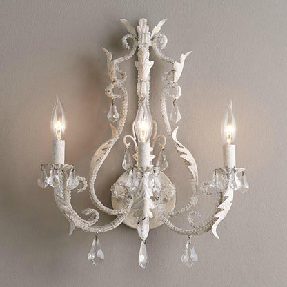 Traditional Vintage Candle Iron Crystal Glass 3-Light Wall Sconce Lamp For Living Room