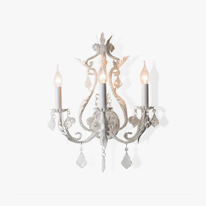 Traditional Vintage Candle Iron Crystal Glass 3-Light Wall Sconce Lamp For Living Room