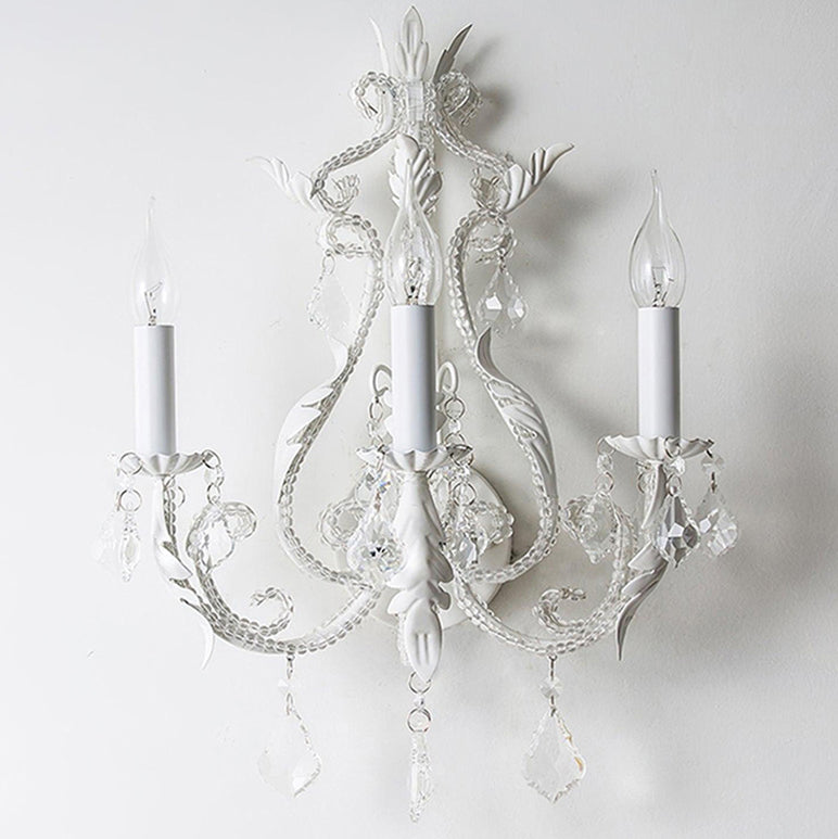 Traditional Vintage Candle Iron Crystal Glass 3-Light Wall Sconce Lamp For Living Room