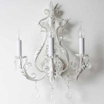 Traditional Vintage Candle Iron Crystal Glass 3-Light Wall Sconce Lamp For Living Room