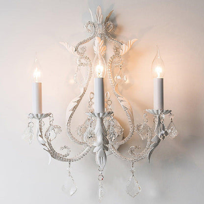 Traditional Vintage Candle Iron Crystal Glass 3-Light Wall Sconce Lamp For Living Room