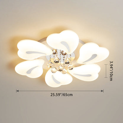 モダンで豪華な花びらハート型アイアンアクリルクリスタルボールLEDセミフラッシュマウントシーリングライトリビングルーム用