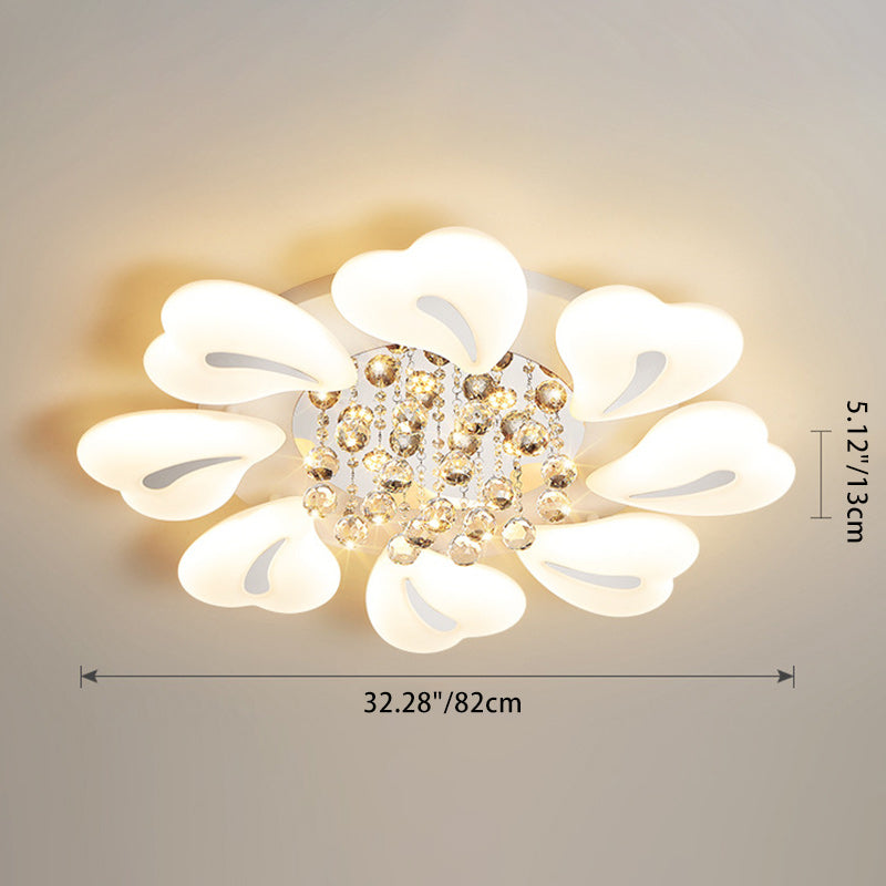 モダンで豪華な花びらハート型アイアンアクリルクリスタルボールLEDセミフラッシュマウントシーリングライトリビングルーム用