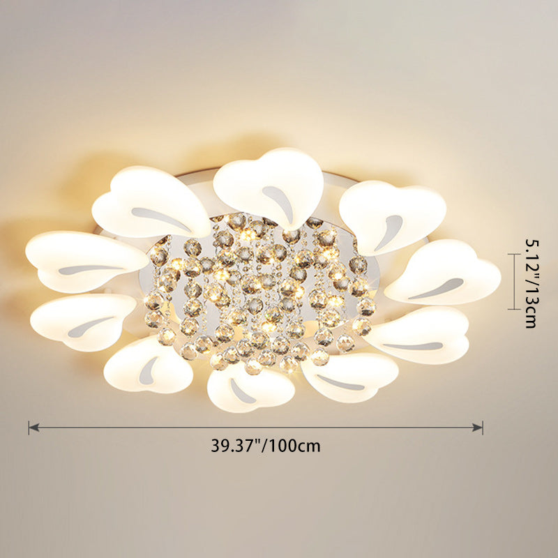 モダンで豪華な花びらハート型アイアンアクリルクリスタルボールLEDセミフラッシュマウントシーリングライトリビングルーム用