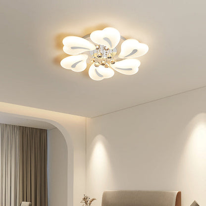 モダンで豪華な花びらハート型アイアンアクリルクリスタルボールLEDセミフラッシュマウントシーリングライトリビングルーム用