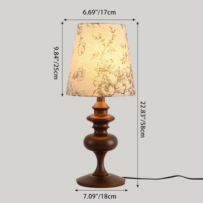 Traditional Vintage Frustum Cone Oak Fabric 1-Light Table Lamp For Bedroom