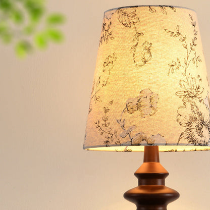 Traditional Vintage Frustum Cone Oak Fabric 1-Light Table Lamp For Bedroom