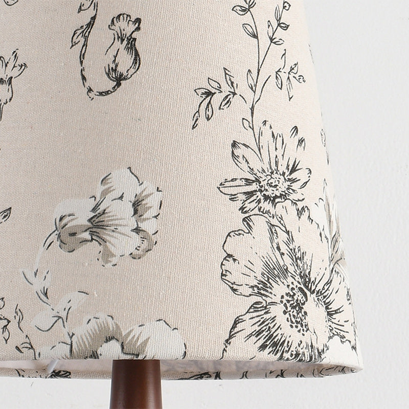 Traditional Vintage Frustum Cone Oak Fabric 1-Light Table Lamp For Bedroom