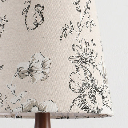 Traditional Vintage Frustum Cone Oak Fabric 1-Light Table Lamp For Bedroom