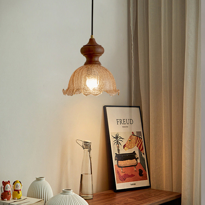 Traditional Vintage Dome Walnut Glass 1-Light Pendant Light For Bedroom
