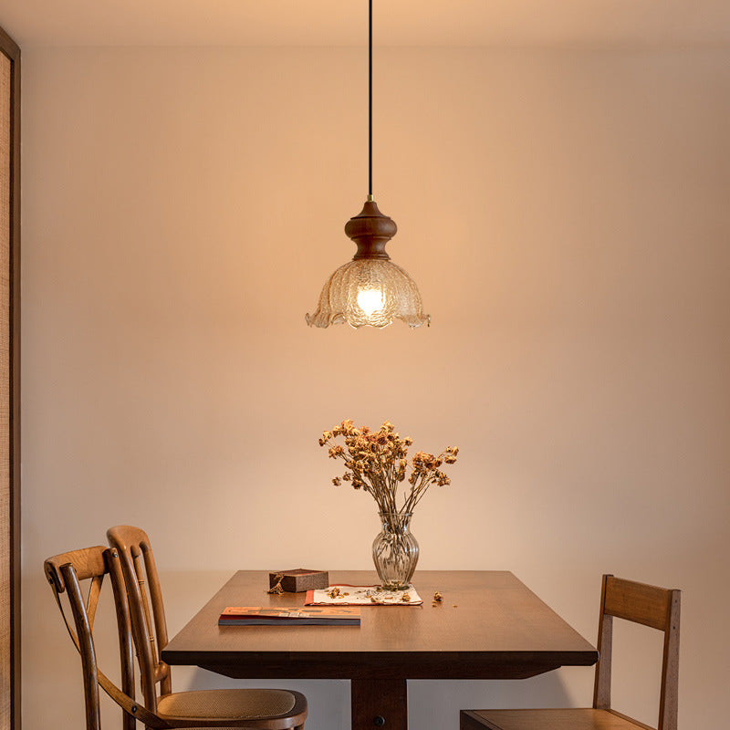 Traditional Vintage Dome Walnut Glass 1-Light Pendant Light For Bedroom