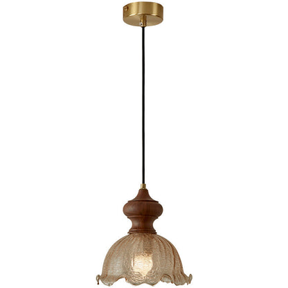 Traditional Vintage Dome Walnut Glass 1-Light Pendant Light For Bedroom