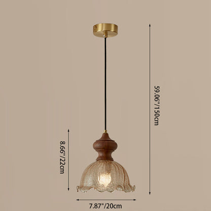 Traditional Vintage Dome Walnut Glass 1-Light Pendant Light For Bedroom