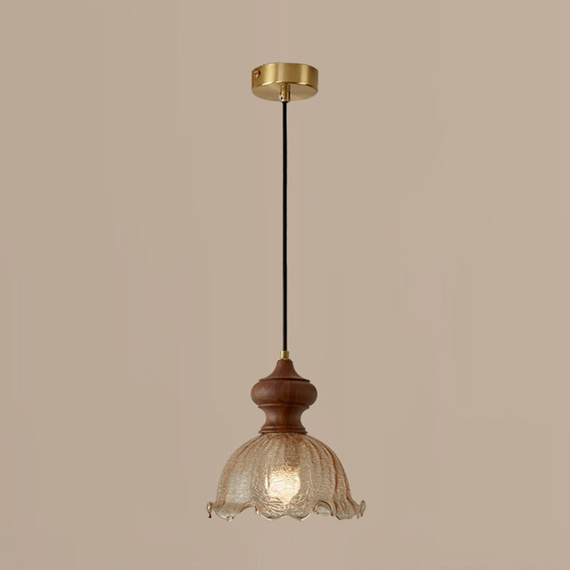 Traditional Vintage Dome Walnut Glass 1-Light Pendant Light For Bedroom