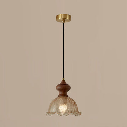 Traditional Vintage Dome Walnut Glass 1-Light Pendant Light For Bedroom