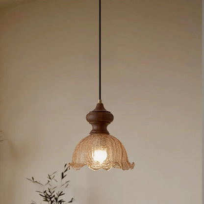 Traditional Vintage Dome Walnut Glass 1-Light Pendant Light For Bedroom
