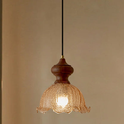 Traditional Vintage Dome Walnut Glass 1-Light Pendant Light For Bedroom