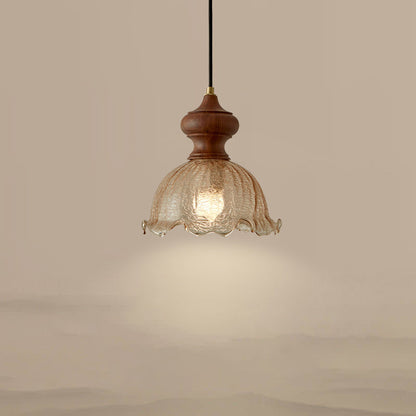 Traditional Vintage Dome Walnut Glass 1-Light Pendant Light For Bedroom