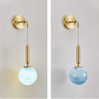 Contemporary Nordic Sphere Copper Glass 1-Light Wall Sconce Lamp For Bedroom