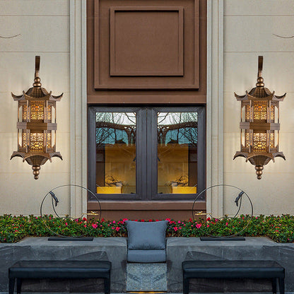 Traditional Chinese Tower Rectangular Metal 1-Light Wall Sconce Lamp For Outdoor Patio