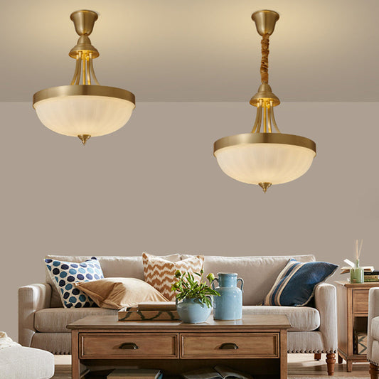 Traditional Vintage Dome Brass Glass 4/5 Light Chandelier For Bedroom
