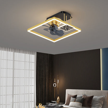 寝室用 北欧風 スクエア型 アイアン アルミ アクリル LED セミフラッシュマウント シーリングファンライト