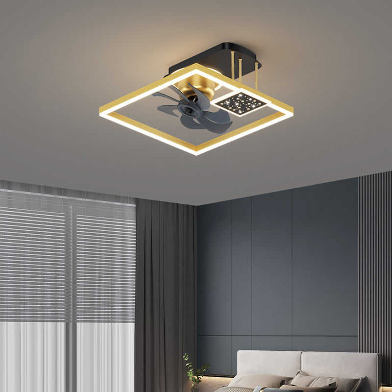 寝室用 北欧風 スクエア型 アイアン アルミ アクリル LED セミフラッシュマウント シーリングファンライト