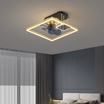 寝室用 北欧風 スクエア型 アイアン アルミ アクリル LED セミフラッシュマウント シーリングファンライト