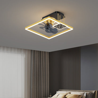寝室用 北欧風 スクエア型 アイアン アルミ アクリル LED セミフラッシュマウント シーリングファンライト