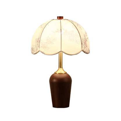 Traditional French Dome Rubberwood Copper Fabric 1-Light Table Lamp For Bedroom