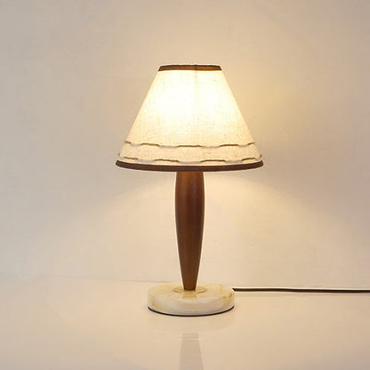 Table Lamp Mid-Century Modern Solid Wood & Marble with Tapered Fabric Shade for Bedroom