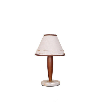 Table Lamp Mid-Century Modern Solid Wood & Marble with Tapered Fabric Shade for Bedroom