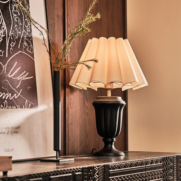 Traditional French Tapered Cotton & Linen Shade Solid Ash Wood Metal 1-Light Table Lamp for Bedroom