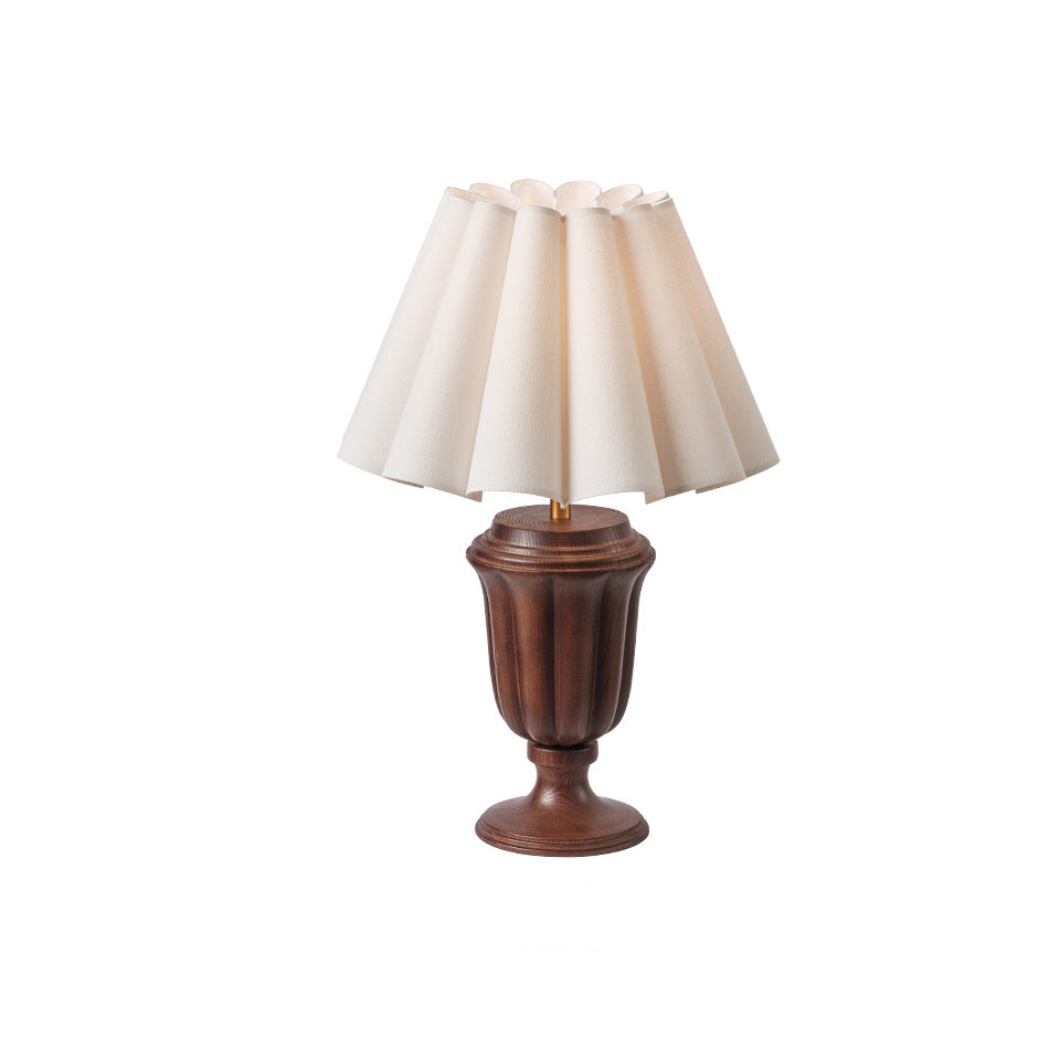 Traditional French Tapered Cotton & Linen Shade Solid Ash Wood Metal 1-Light Table Lamp for Bedroom