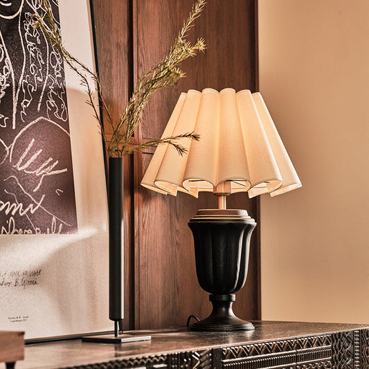 Traditional French Tapered Cotton & Linen Shade Solid Ash Wood Metal 1-Light Table Lamp for Bedroom