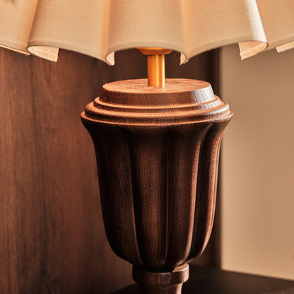 Traditional French Tapered Cotton & Linen Shade Solid Ash Wood Metal 1-Light Table Lamp for Bedroom