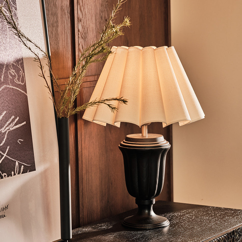 Traditional French Tapered Cotton & Linen Shade Solid Ash Wood Metal 1-Light Table Lamp for Bedroom