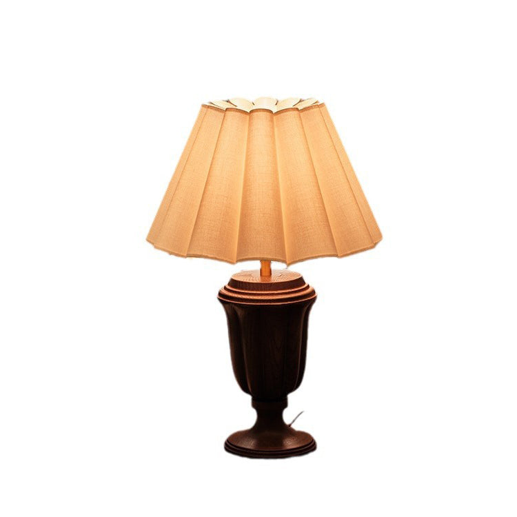 Traditional French Tapered Cotton & Linen Shade Solid Ash Wood Metal 1-Light Table Lamp for Bedroom