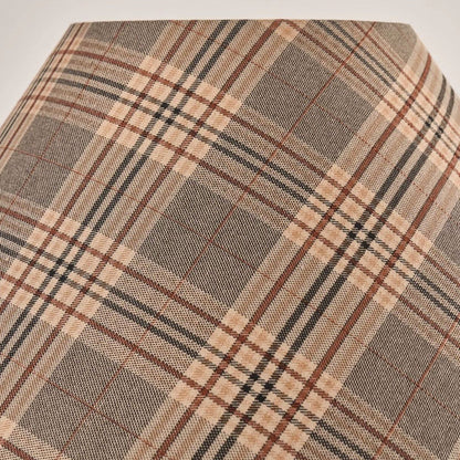Modern Mid-Century Tapered Plaid Lampshade Ash Wood Fabric 1-Light Table Lamp for Bedroom