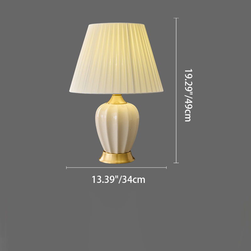Contemporary Nordic Tapered Fabric Shade Solid Brass Ceramic 1-Light Table Lamp for Bedroom