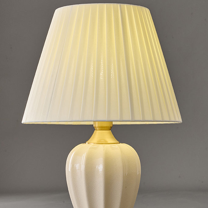 Contemporary Nordic Tapered Fabric Shade Solid Brass Ceramic 1-Light Table Lamp for Bedroom