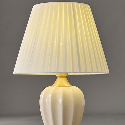 Contemporary Nordic Tapered Fabric Shade Solid Brass Ceramic 1-Light Table Lamp for Bedroom