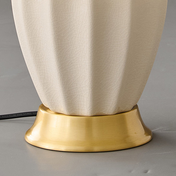 Contemporary Nordic Tapered Fabric Shade Solid Brass Ceramic 1-Light Table Lamp for Bedroom