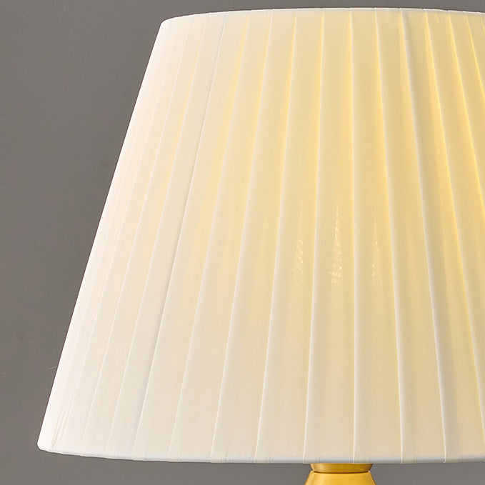 Contemporary Nordic Tapered Fabric Shade Solid Brass Ceramic 1-Light Table Lamp for Bedroom