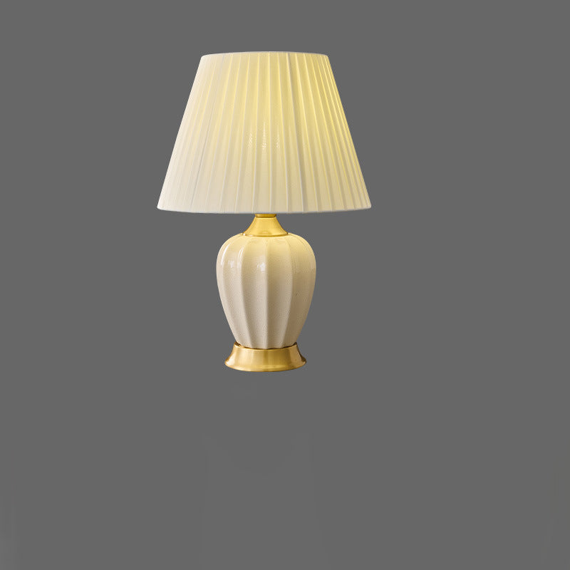 Contemporary Nordic Tapered Fabric Shade Solid Brass Ceramic 1-Light Table Lamp for Bedroom