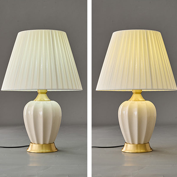 Contemporary Nordic Tapered Fabric Shade Solid Brass Ceramic 1-Light Table Lamp for Bedroom